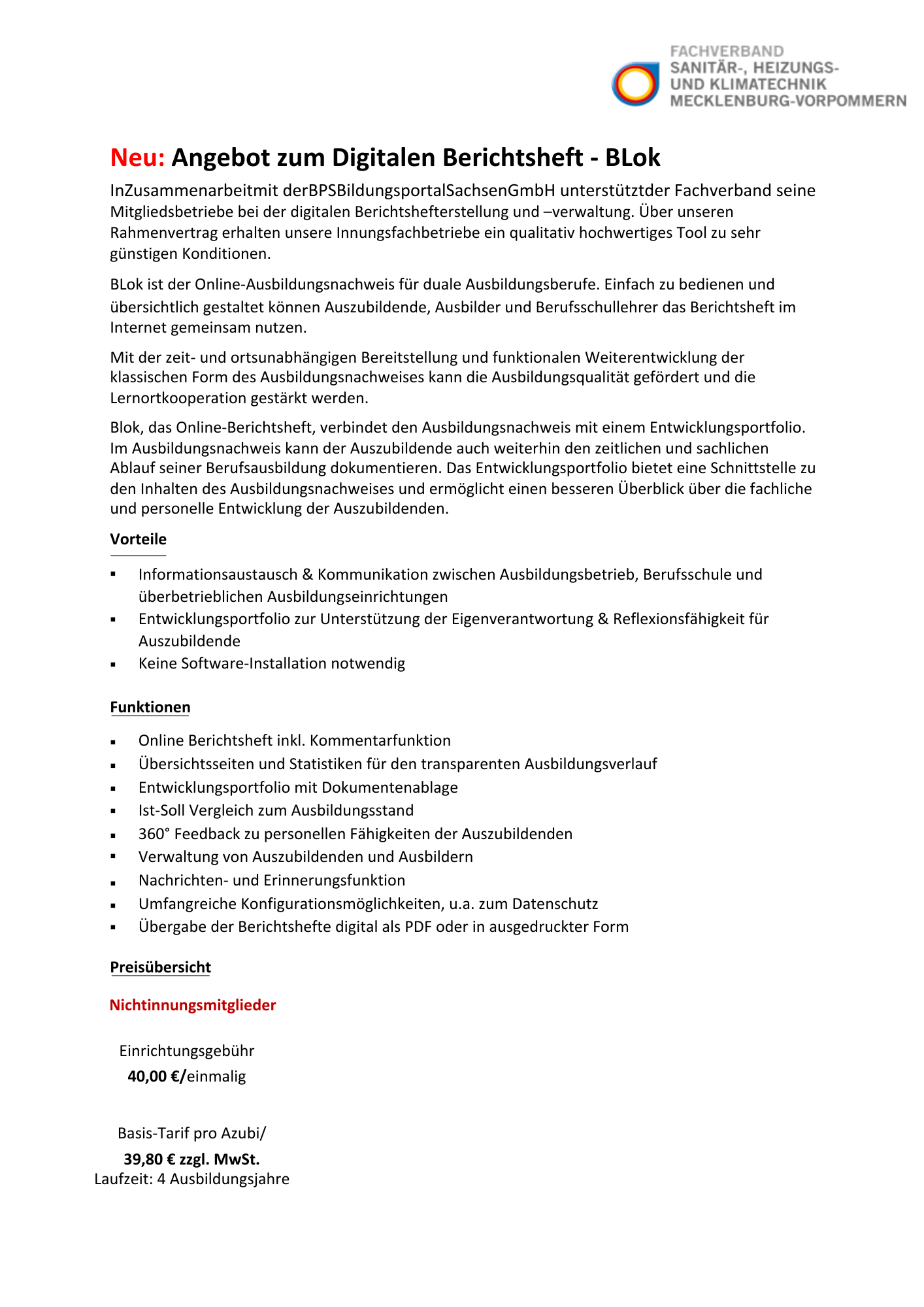 Blok - Das Digitale Berichtsheft - für Nichtmitglieder