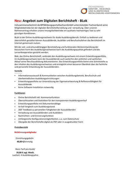 Blok - Das Digitale Berichtsheft - für Nichtmitglieder